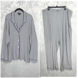 J Crew Pajama Set Plus Size 3X Sleepwear Top Pants Navy White Stripe